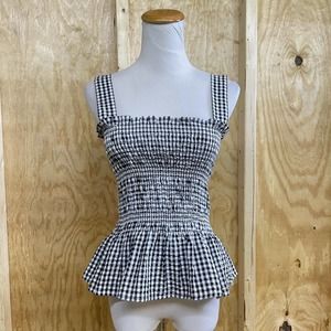 Urban Outfitters S Tank Top Gingham Black White Peplum Smocked 90's Y2K